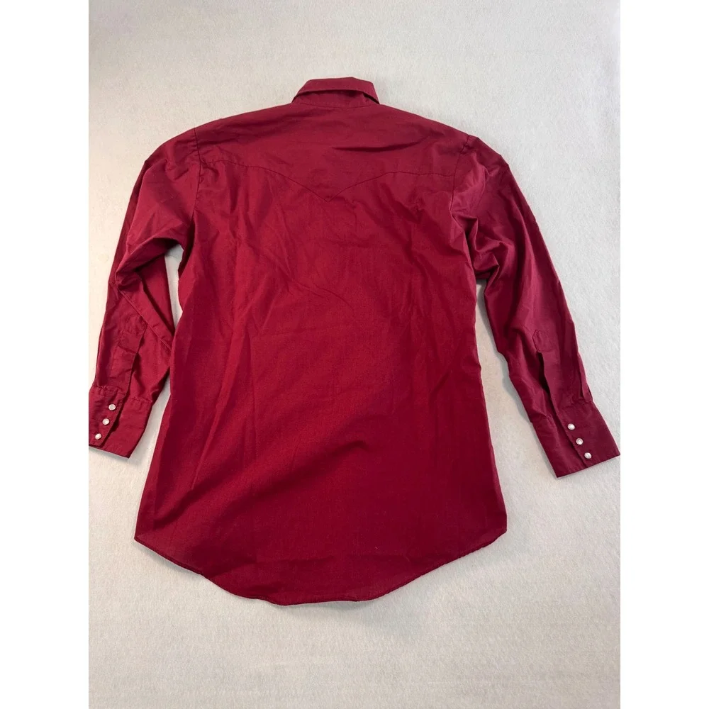 Vintage Pardners Mens Burgundy Red Western Pearl Snap Long Sleeve Shirt Korea